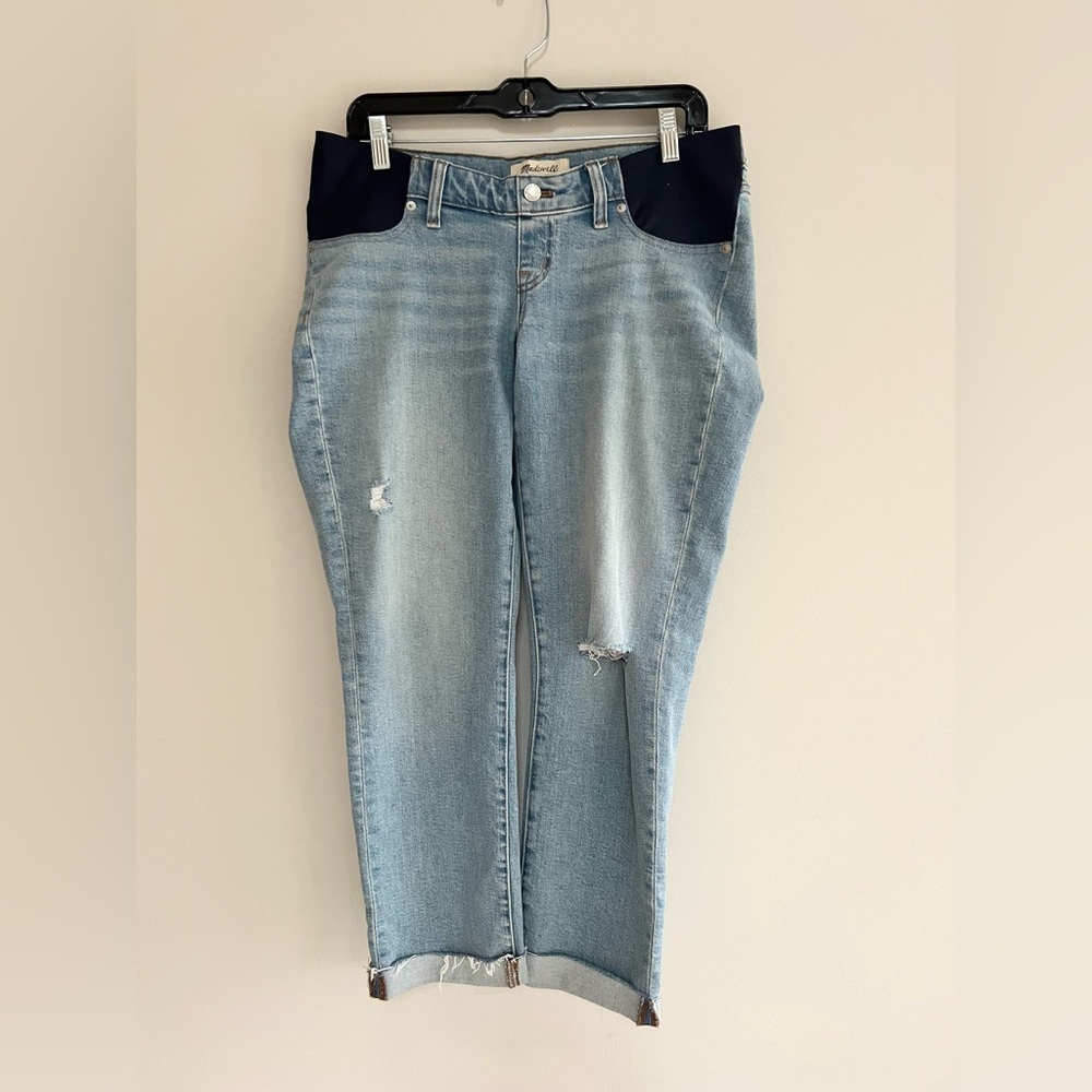 Madewell The Maternity Side-Panel Perfect Vntg Distressed Jeans, Light Blue, 28 - Picture 3 of 14